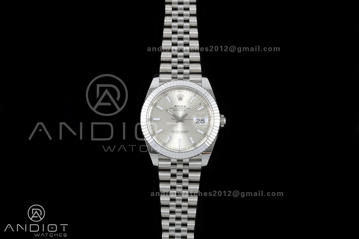 DateJust 41 126334 GOLD Maker 1:1 Best Edition Silver Textured Stick Dial on Jubilee Bracelet JH3235 (Free Sprung)